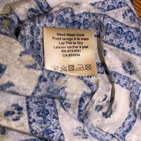 Anthropologie Porridge Belmar Blue Floral Geometric Print 3/4 Sleeve Blouse - Picture 6 of 13